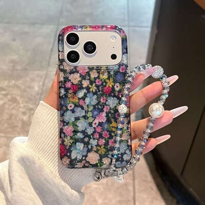 春日氛围双层闪粉花团锦簇适用iPhone17promax手机壳15新款17pro网红女款13创意全包防摔16pro超好看17保护套