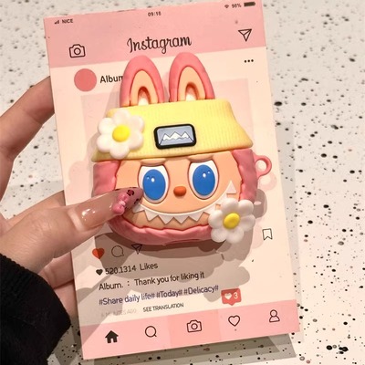 ins卡通黄围巾碎花拉布布适用苹果AirPods4代耳机壳AirPodsPro二代软AirPods1/2硅胶AirPods3防摔pro泡泡玛特