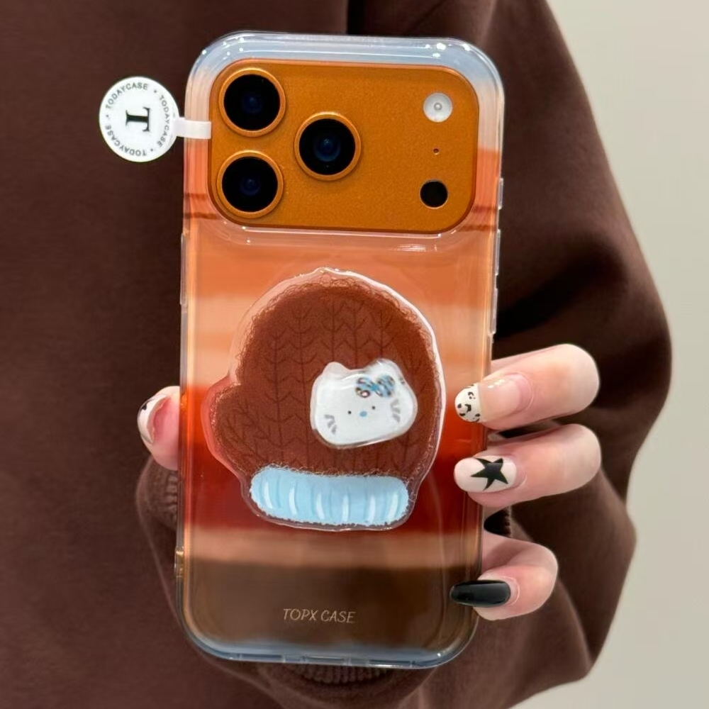 美拉德条纹kitty手套适用iPhone17promax手机壳15新款17pro网红女款13创意全包防摔16pro超好看17保护套