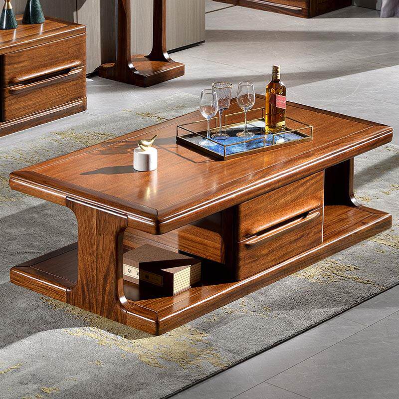 乌金木茶几全实木家具沙发柜子抽屉储物柜新中式现代简约客厅茶台