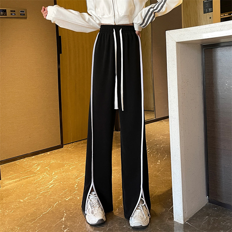 秋冬新款条纹开叉运动裤