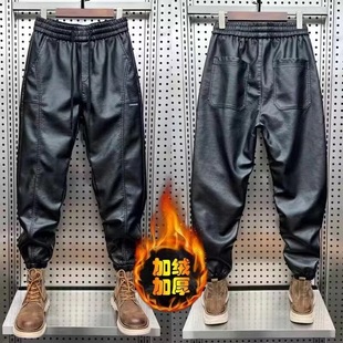 机车风PU皮裤 2025冬天加绒保暖裤 男士 束脚卫裤 潮流百搭时尚 秋冬款