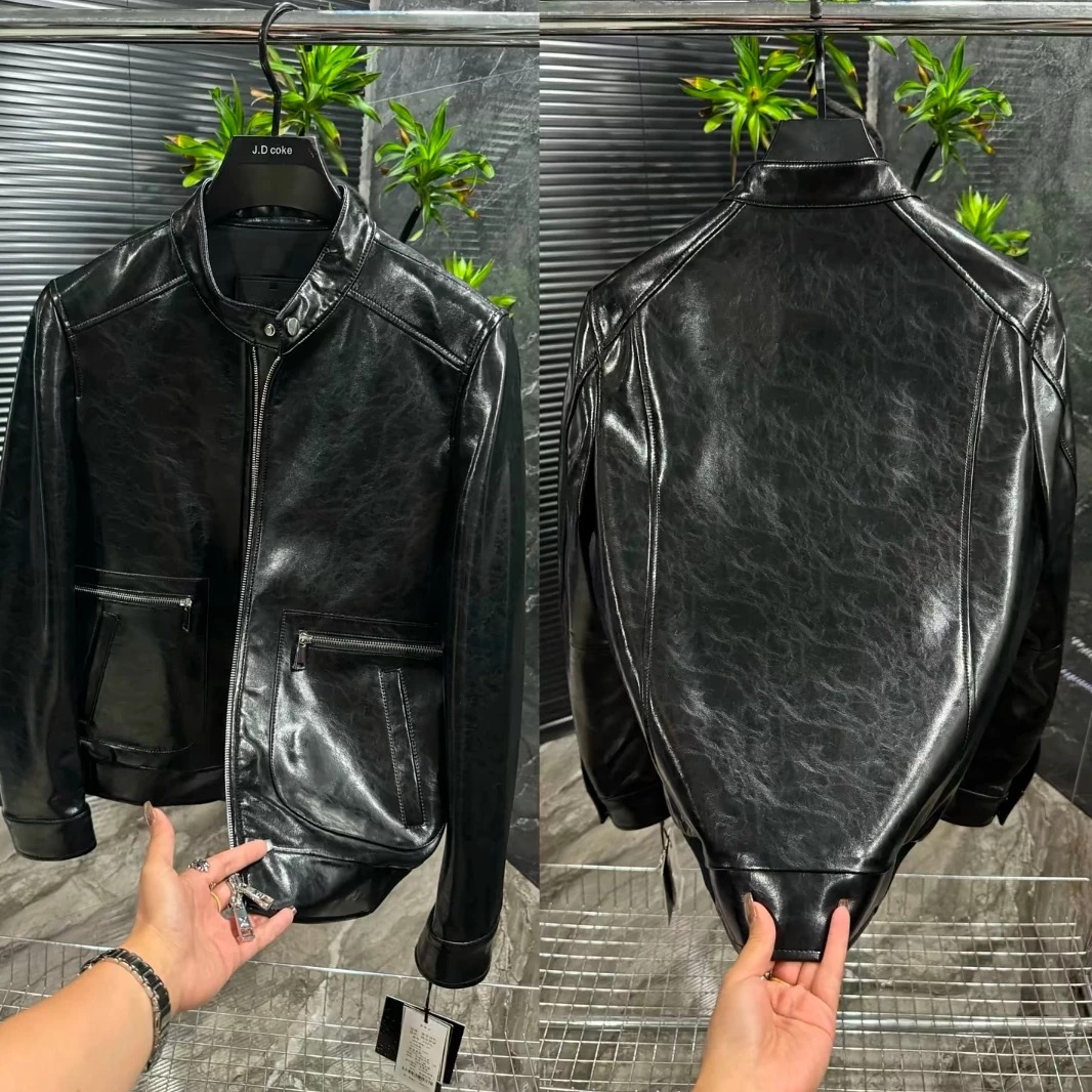 潮男时尚皮衣2025秋冬款男士百搭潮流穿搭冬天加绒保暖立领外套