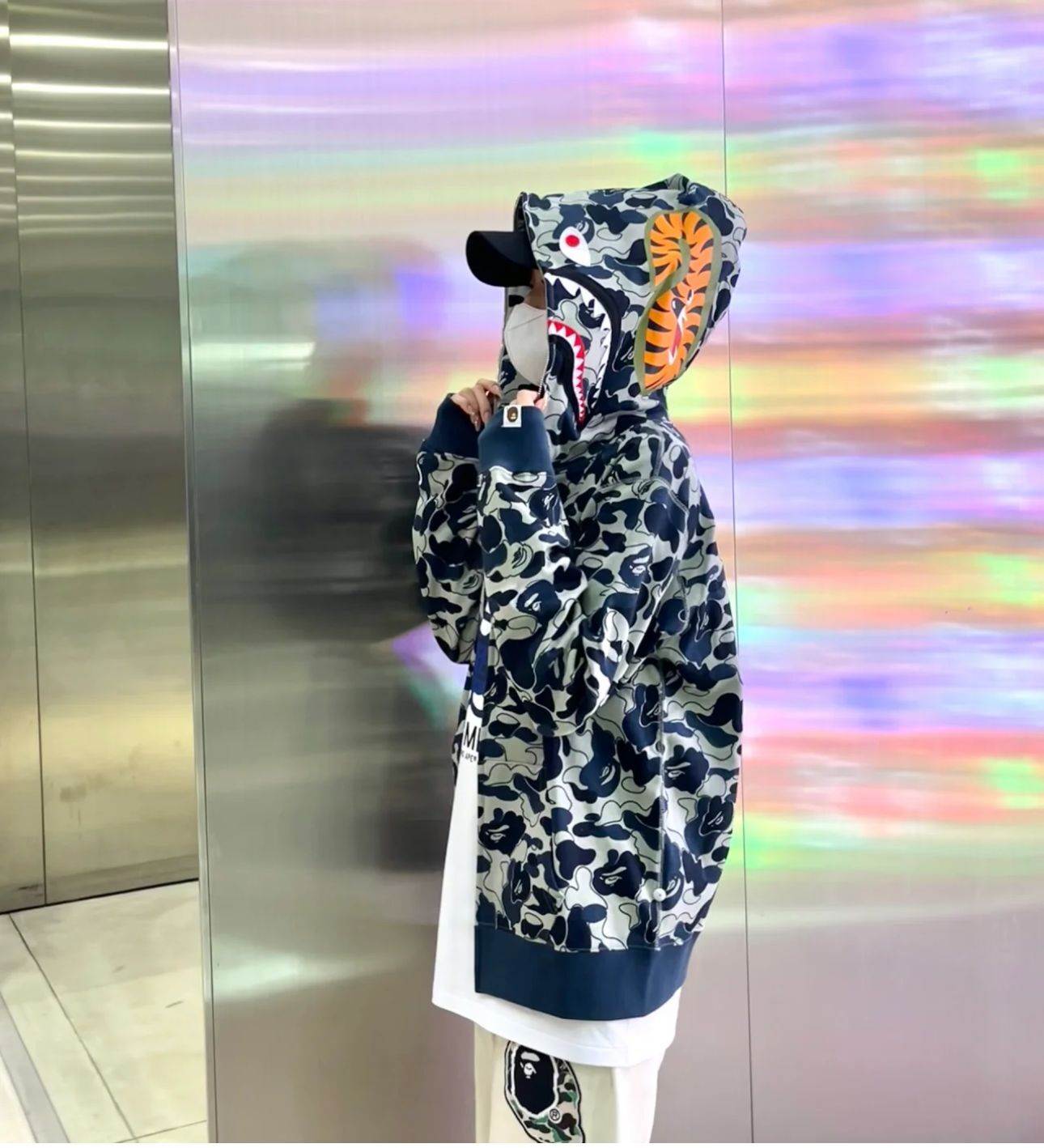 秋冬潮牌bape鲨鱼迷彩连帽卫衣日系青年男士宽松大码拉链开衫外套