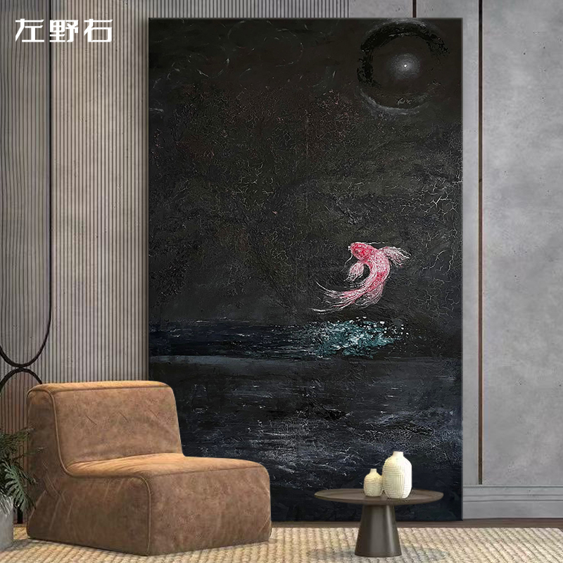 鱼悦》意式极简纯手绘油画高级感装饰画客厅玄关现代抽象艺术挂画图片