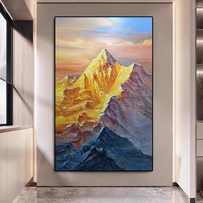 大芬村手绘油画日照金山客厅挂画
