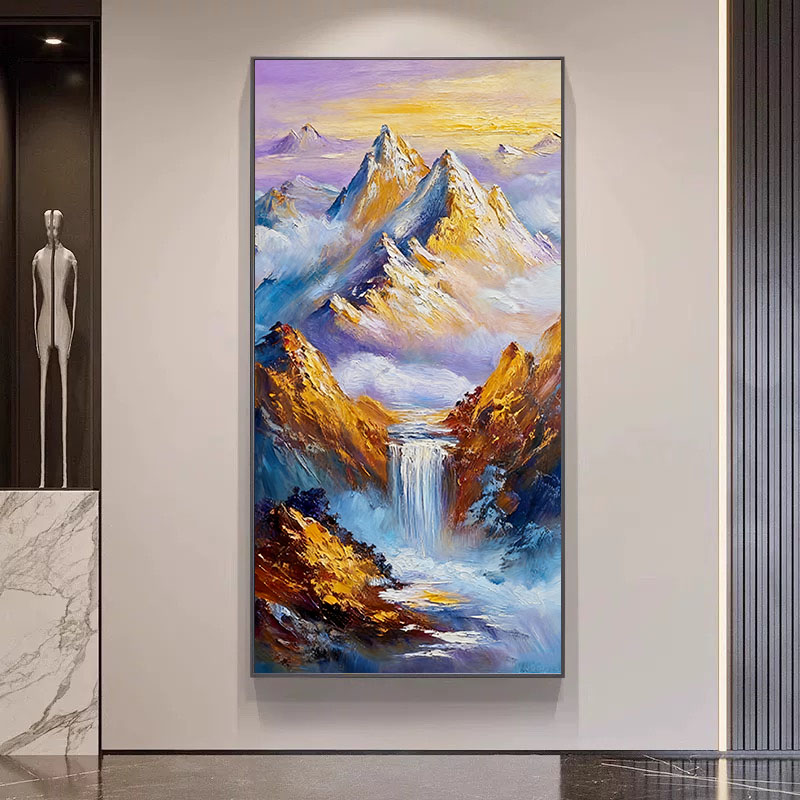 大芬村手绘油画日照金山挂画