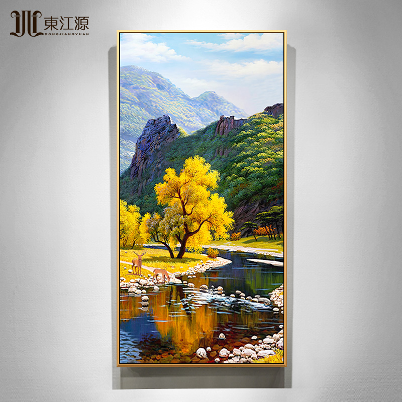 手绘油画山水风景美式玄关客厅挂画别墅壁画大芬油画村装饰画定制图片