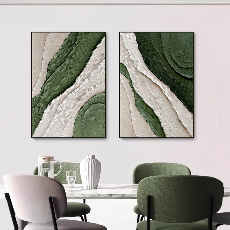手绘油画《绿野》两联餐厅挂画抽象肌理客厅沙发背景装饰画玄关