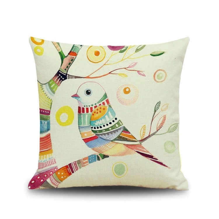 简约3D数码印花小鸟儿仿麻抱枕套 汽车靠枕靠垫沙发腰垫 枕芯