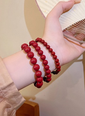 红色朱砂手串素圈女士平安护身符转运珠本命年手链女情侣朱砂