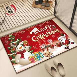 浴室地垫吸水卫生间脚垫防滑硅藻泥圣诞节地毯家用厕所洗手间门垫