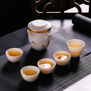 德化白瓷高档礼盒功夫茶具套装 户外便携旅行茶具套装 一壶四杯