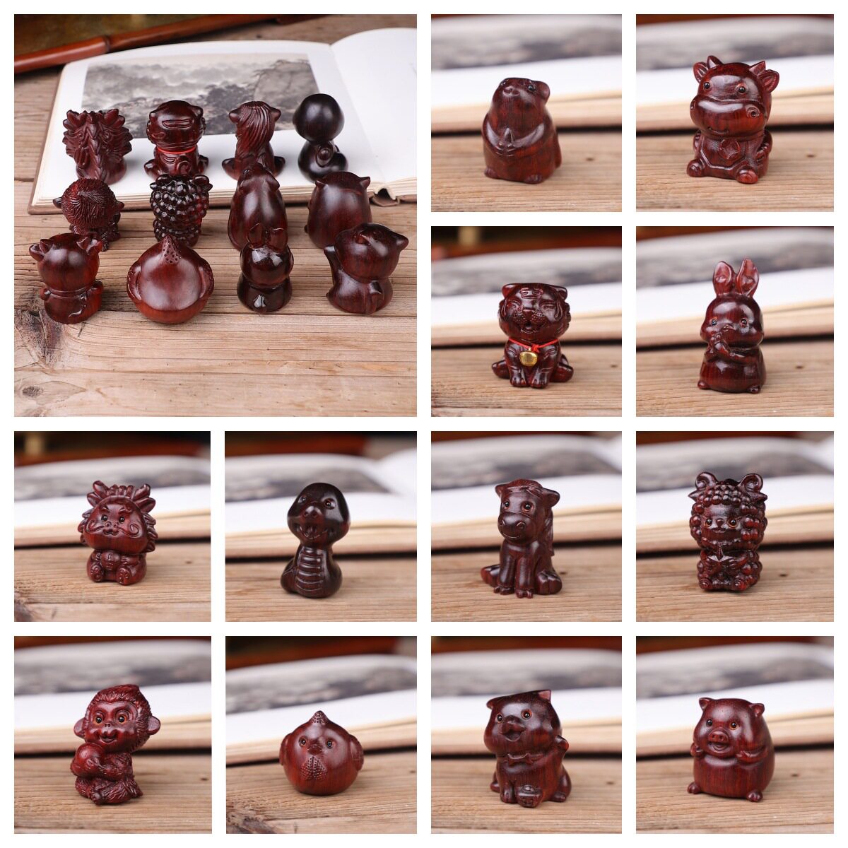 紫檀木卡通十二生肖手把件木雕挂件文玩工艺品景区地摊热销实木