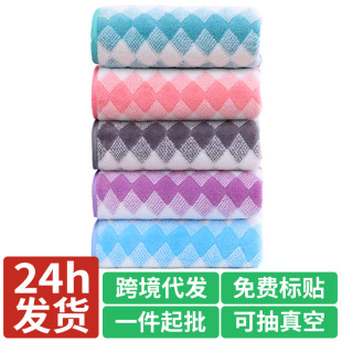 吸水加厚可挂式 家用珊瑚绒菱格毛巾浴巾套装 不掉毛洗脸巾批发