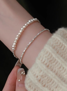 s925纯银碎银几两珍珠手链女轻奢小众精致高级感网红手串手饰