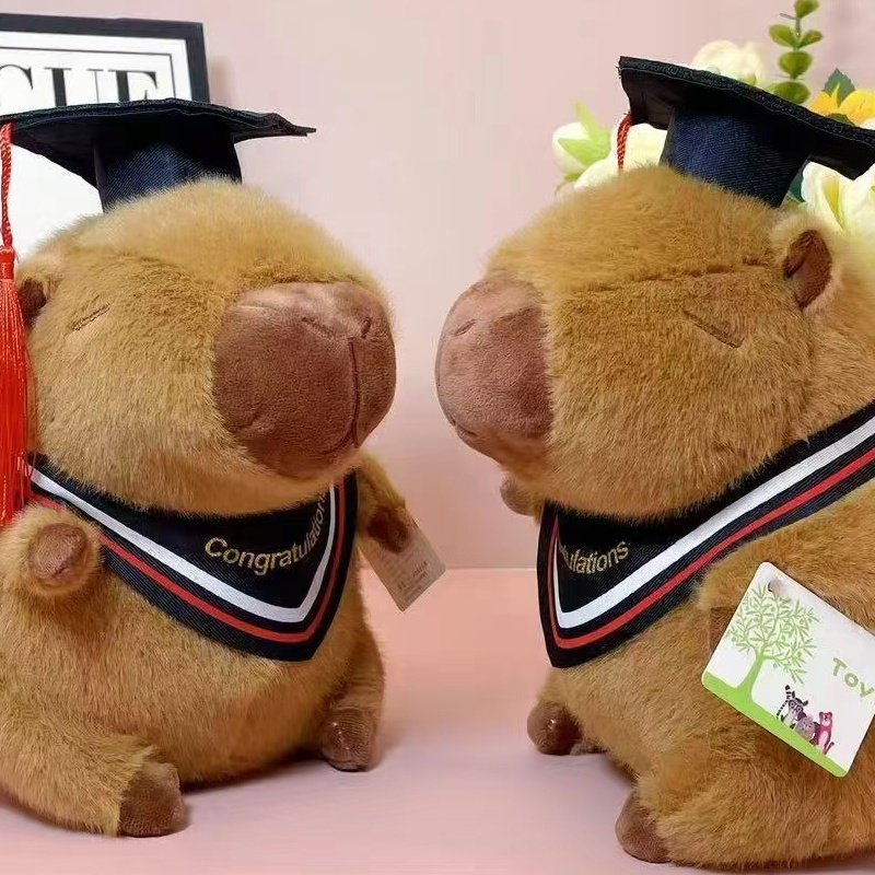 网红卡皮巴拉变身水豚公仔可爱博士学士水豚毛绒玩具学生毕业