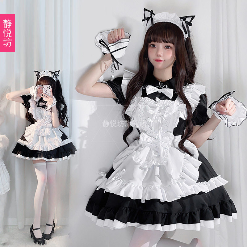 暗黑哥特风黑白色女仆装萝莉lolita动漫cosplay宫廷cos软妹连衣裙