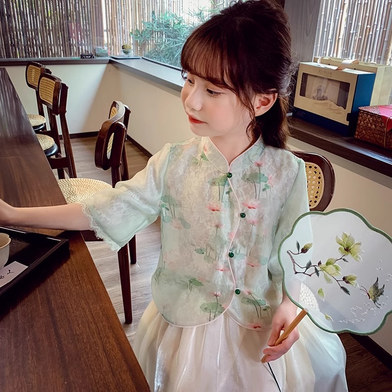 女童新中式套装夏季2025新款网红炸街女孩国P风汉服半身裙子两件
