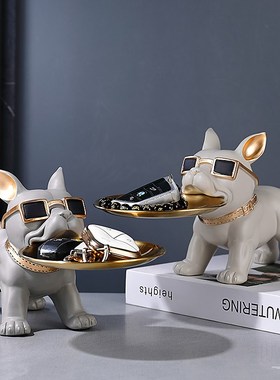 轻奢法斗招财狗入户n玄关钥匙收纳客厅儿童摆设乔迁家居装饰品摆