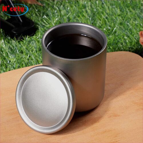 户外野营水杯钛杯露营杯双层纯钛杯子 便携带盖隔热茶杯家用口杯