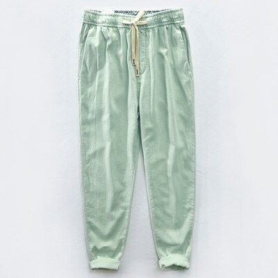 日系色织亚麻裤男夏季薄款休闲裤宽松直筒长裤潮流百搭棉麻裤子潮