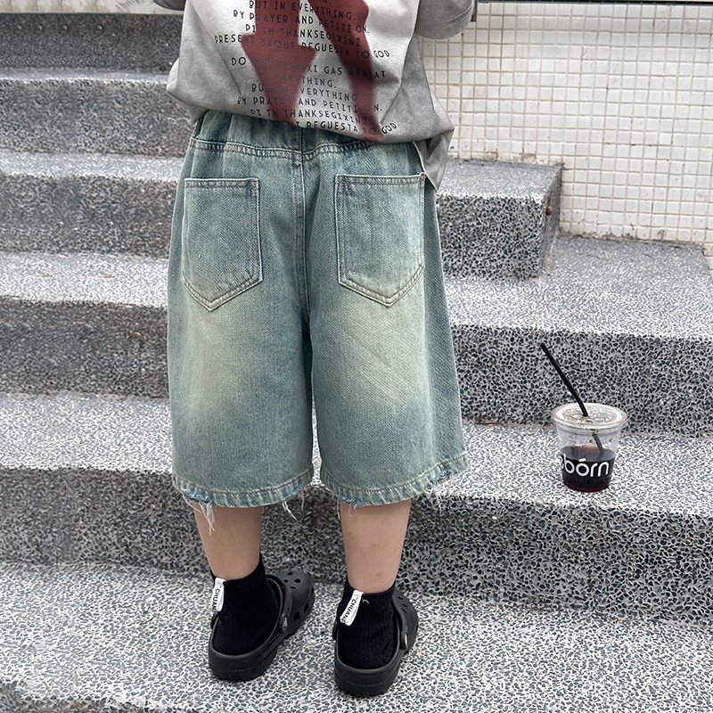 依依妈男童破洞牛仔m短裤儿童夏装薄款宝宝一粒扣宽松毛边五分裤
