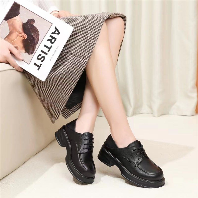 春秋软牛皮女透气系带深口大码粗跟轻泡底休闲舒适防滑工作单皮鞋,女鞋,深口单鞋,淘宝优惠券,粉丝福利购,淘宝优惠卷