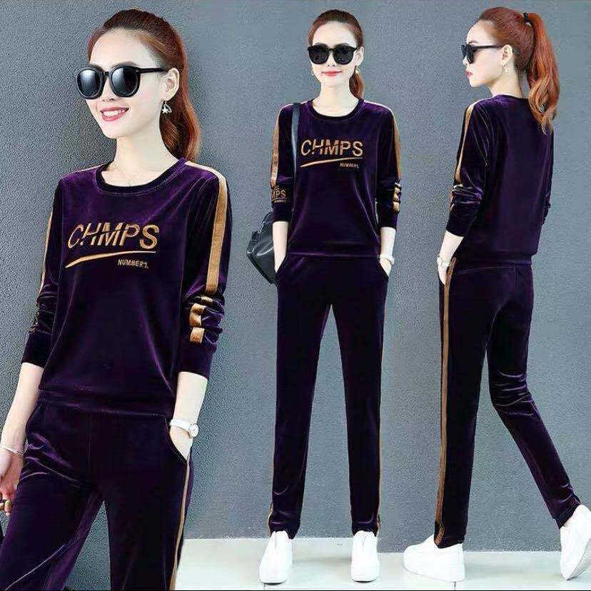 金丝绒休闲运动服套装女2024春秋季新款时尚中年妈妈运动服两件套