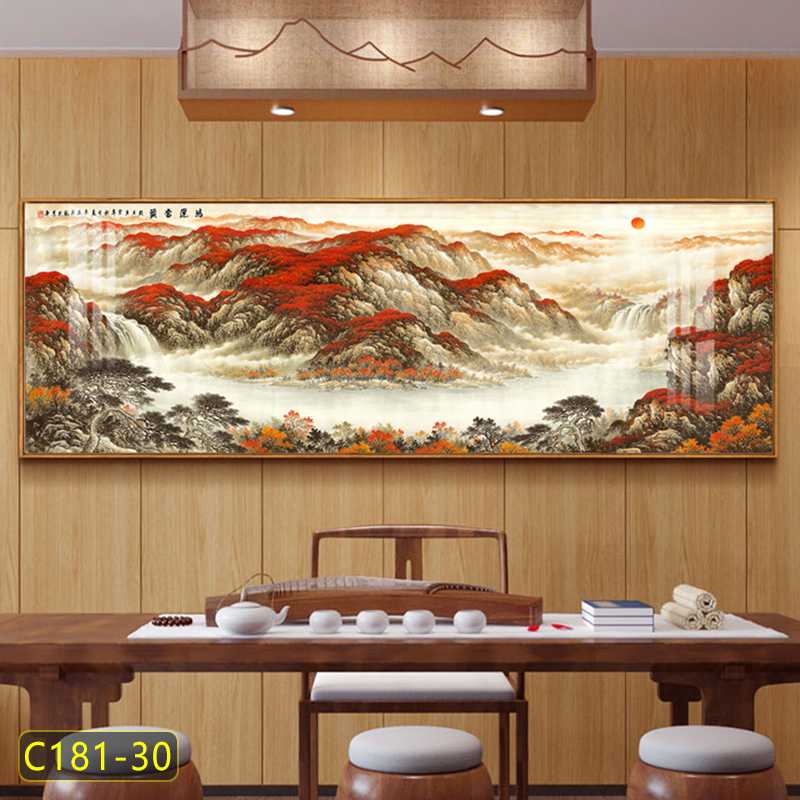 新中式大气山水风景鸿运当头装饰画办公室客厅壁挂画背有靠山字画