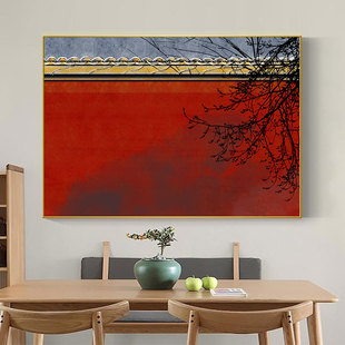 中式故宫红墙庭院建筑客厅装饰画中国风卧室背景墙壁画工作室挂画