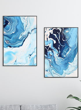 蓝色轻奢抽象装饰画金箔水墨大理石纹理现代简约玄关走廊过道挂画