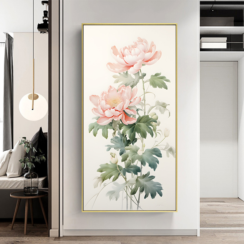 原创新中式牡丹花花开富贵玄关客厅装饰画客厅入户门酒店花卉挂画