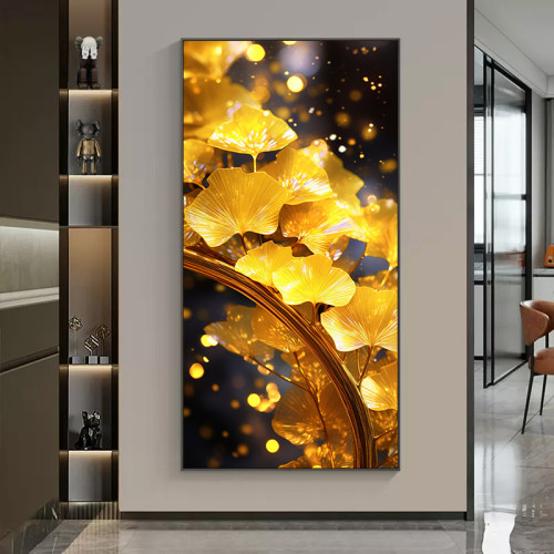 玄关黄金树叶装饰画入户门挂画