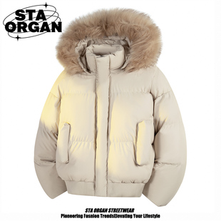 加厚连帽派克棉衣外套 复古毛领座山雕棉服男女冬季 STA ORGAN美式