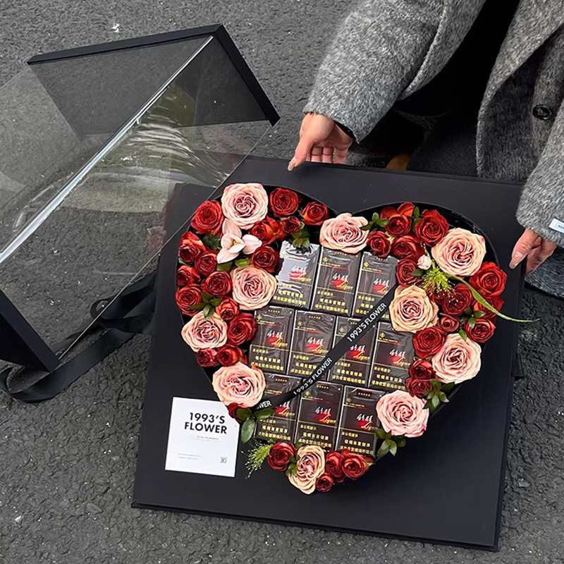 情人节大号透明亚克力天心盒99支鲜花包装盒心形插花礼盒水果花盒