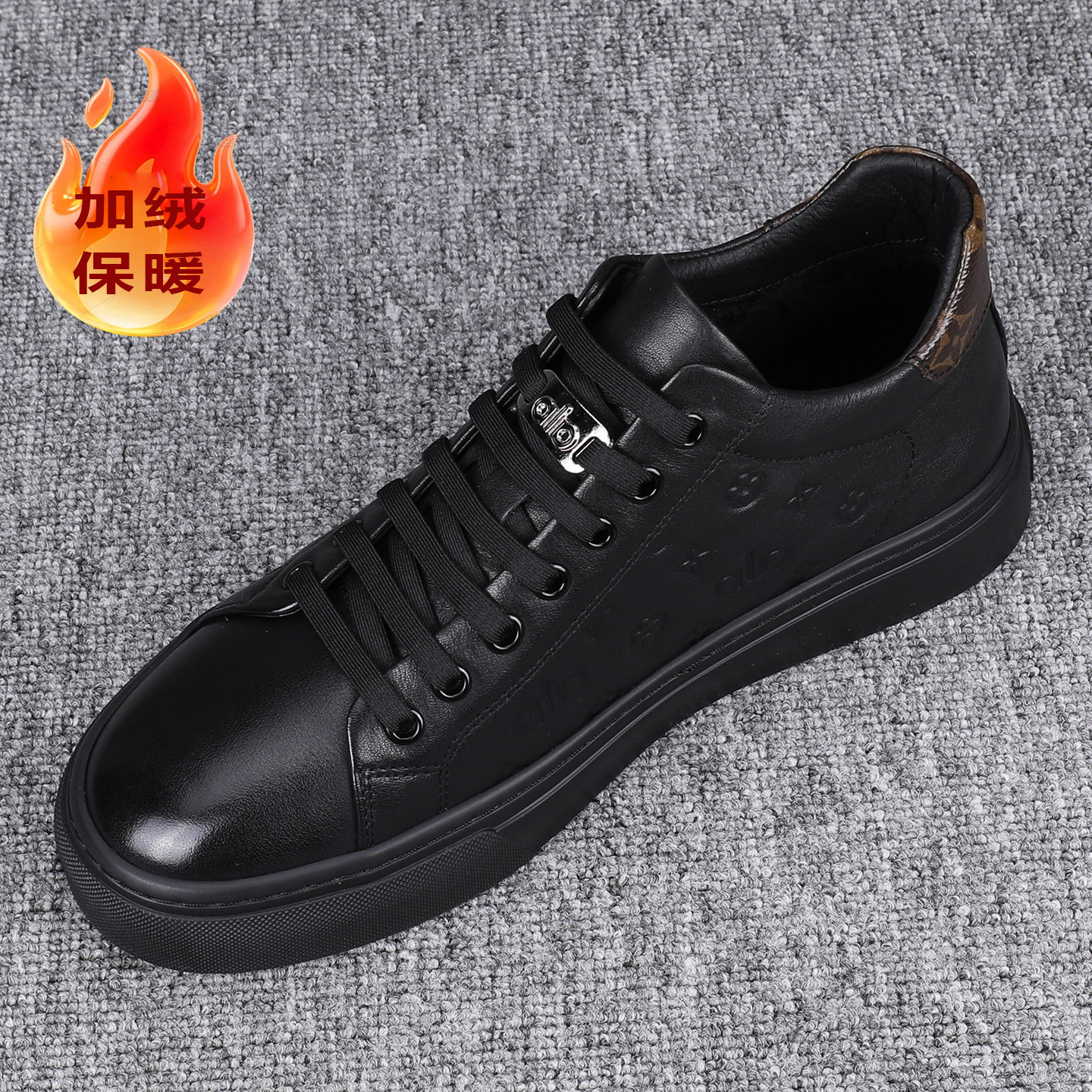 欧洲站加绒高帮男鞋2025新款男士一脚蹬时尚印花头层牛皮休闲板鞋,流行男鞋,高帮鞋,淘宝优惠券,粉丝福利购,淘宝优惠卷