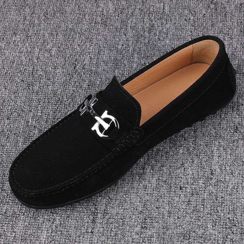 头层牛皮磨砂豆豆鞋男款2026新款百搭潮流男士一脚蹬商务休闲皮鞋