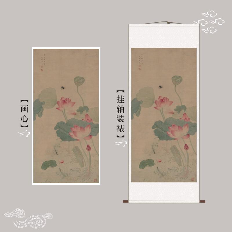 吴应贞《红莲》复古花卉鱼国画名家绘制复刻中式装饰挂轴高清微喷