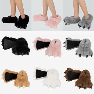 可爱毛绒卡通秋冬熊掌爪子棉拖鞋男女情侣居家保暖棉鞋爱豆同款