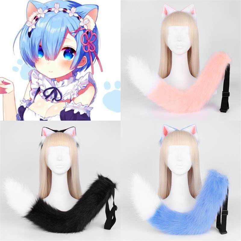 蕾姆cos猫耳发箍猫尾套装配饰