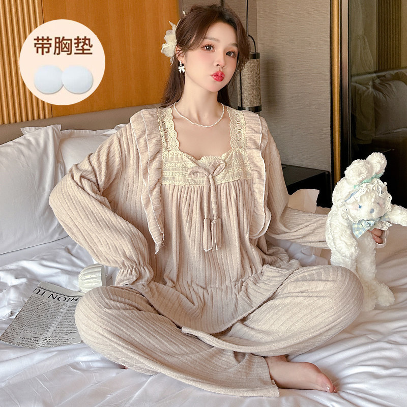 秋季TR提花条抓毛方领长袖长裤套装  睡衣女,女士内衣/男士内衣/家居服,睡衣/家居服套装,淘宝优惠券,粉丝福利购,淘宝优惠卷