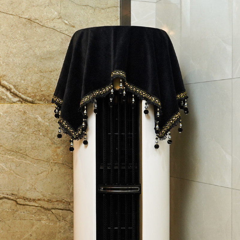 高级感黑色丝绒立式空调盖布柜机圆形空调套开机不取立式防尘罩i.