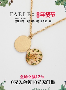 【梁田同款】Fable狐狸采橡挂坠珐琅彩宝盒式项链锁骨链毛衣链女
