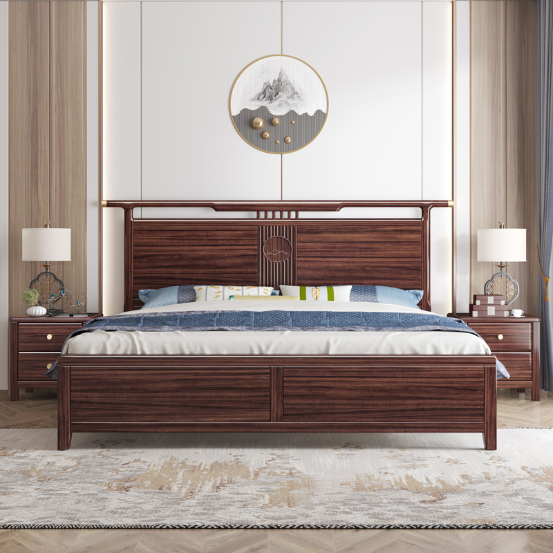 乌金木床新中式实木床1.8m全实木主卧大床高箱储物工厂直销双人床