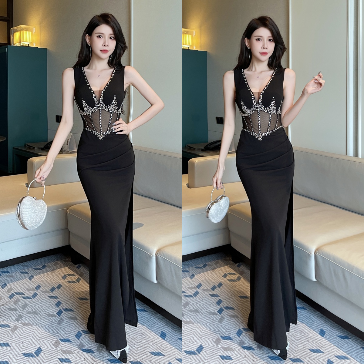 重工晚礼服女2025新款高级感性感名嫒主持人开叉轻奢鱼尾连衣裙