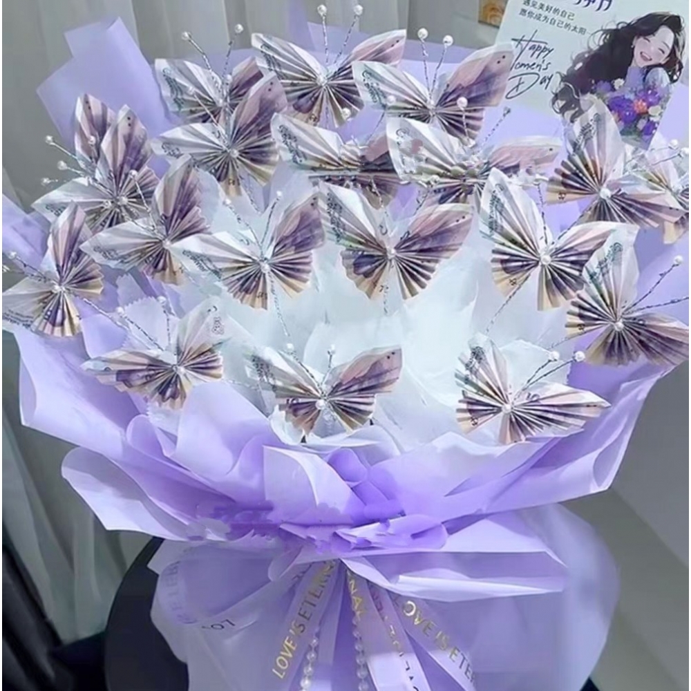 灵动蝴蝶有钱花diy花束包装半成