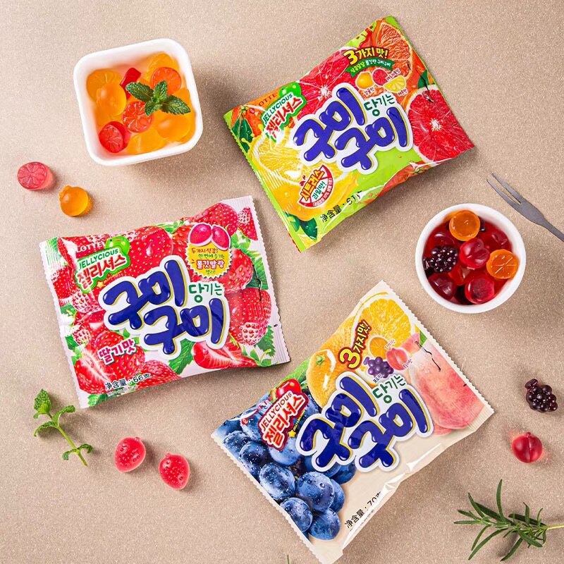 韩国进口LOTTE乐天混合水果软糖柑橘草莓果汁QQ糖橡皮糖儿童零食