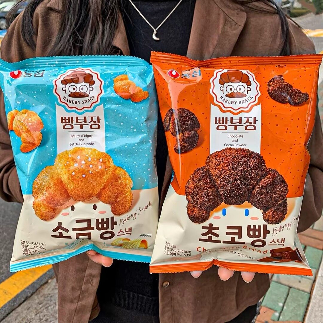 韩国农心牛角包面包形状脆片巧克力抹茶点心脆球进口儿童零食膨化