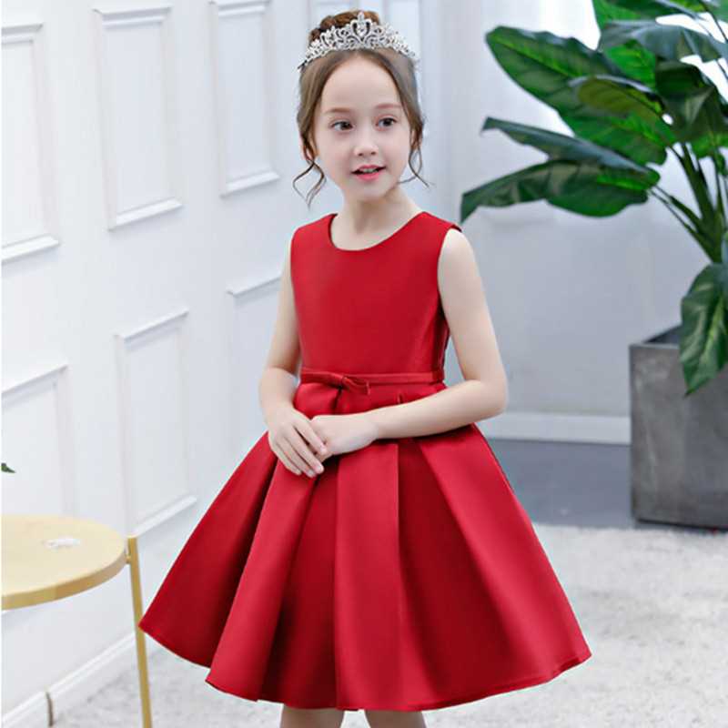 新款儿童晚礼服公主裙红色缎面气质短款合唱团钢琴演出服花童装女-封面
